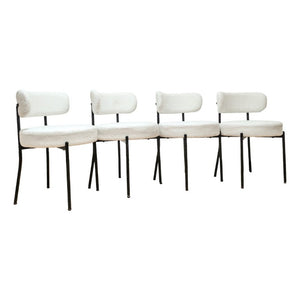 English Elm White Boucle Dining Chair Set of 4 Mid Century Barrel Back with Matte Black Legs W2189S01018