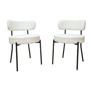 English Elm White Boucle Dining Chair Set of 4 Mid Century Barrel Back with Matte Black Legs W2189S01018