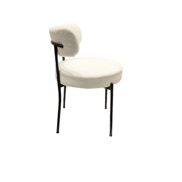 English Elm White Boucle Dining Chair Set of 4 Mid Century Barrel Back with Matte Black Legs W2189S01018