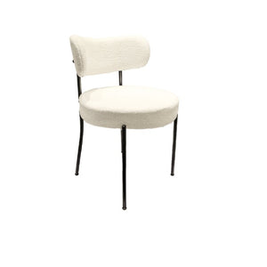 English Elm White Boucle Dining Chair Set of 4 Mid Century Barrel Back with Matte Black Legs W2189S01018