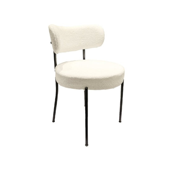 English Elm White Boucle Dining Chair Set of 4 Mid Century Barrel Back with Matte Black Legs W2189S01018