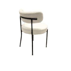 English Elm White Boucle Dining Chair Set of 4 Mid Century Barrel Back with Matte Black Legs W2189S01018