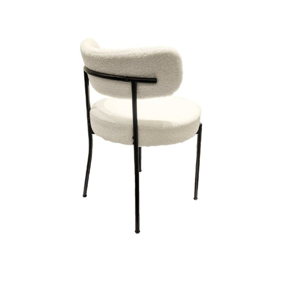 English Elm White Boucle Dining Chair Set of 4 Mid Century Barrel Back with Matte Black Legs W2189S01018