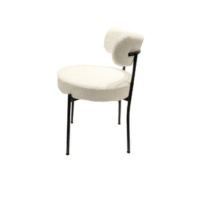 English Elm White Boucle Dining Chair Set of 4 Mid Century Barrel Back with Matte Black Legs W2189S01018