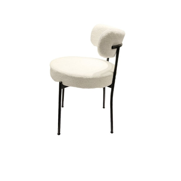 English Elm White Boucle Dining Chair Set of 4 Mid Century Barrel Back with Matte Black Legs W2189S01018