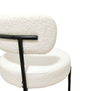 English Elm White Boucle Dining Chair Set of 4 Mid Century Barrel Back with Matte Black Legs W2189S01018