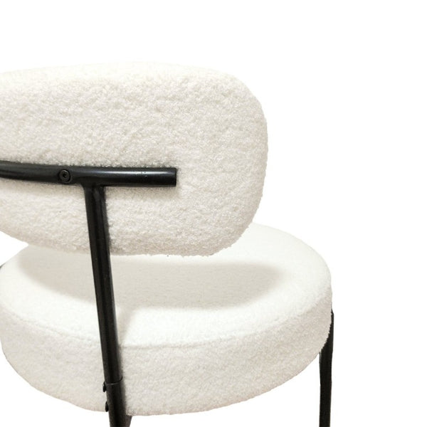 English Elm White Boucle Dining Chair Set of 4 Mid Century Barrel Back with Matte Black Legs W2189S01018