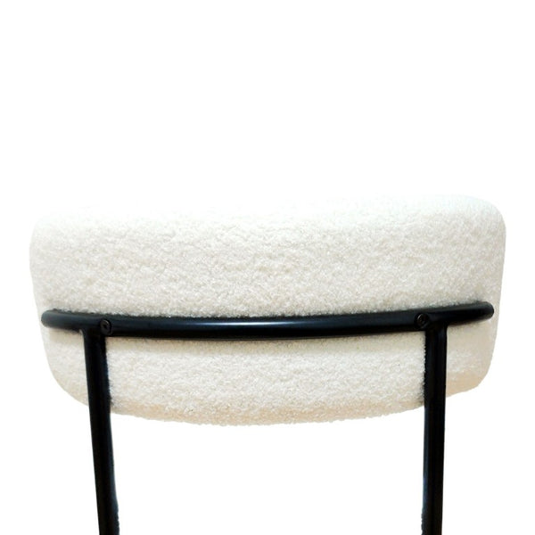 English Elm White Boucle Dining Chair Set of 4 Mid Century Barrel Back with Matte Black Legs W2189S01018
