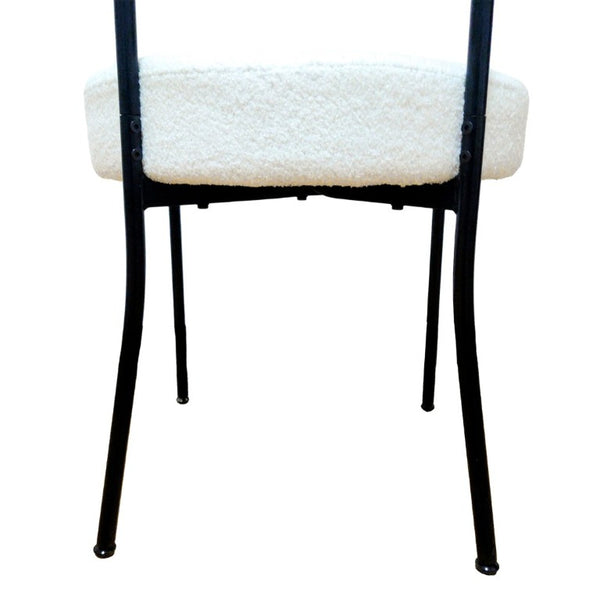 English Elm White Boucle Dining Chair Set of 4 Mid Century Barrel Back with Matte Black Legs W2189S01018