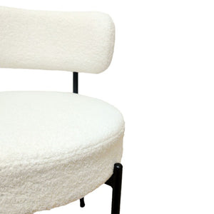 English Elm White Boucle Dining Chair Set of 4 Mid Century Barrel Back with Matte Black Legs W2189S01018