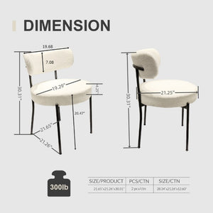English Elm White Boucle Dining Chair Set of 4 Mid Century Barrel Back with Matte Black Legs W2189S01018