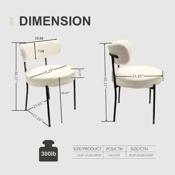 English Elm White Boucle Dining Chair Set of 4 Mid Century Barrel Back with Matte Black Legs W2189S01018