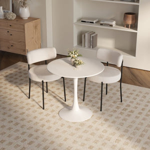 English Elm White Boucle Dining Chair Set of 4 Mid Century Barrel Back with Matte Black Legs W2189S01018