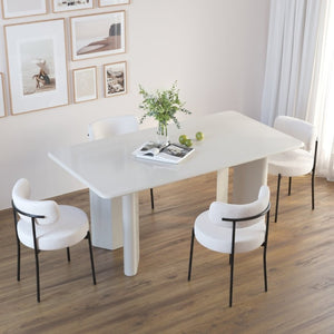 English Elm White Boucle Dining Chair Set of 4 Mid Century Barrel Back with Matte Black Legs W2189S01018