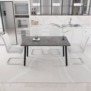 English Elm 55.12-70.87 Inch Expandable Dining Table Set Seats 6 with Faux Leather Industrial Chairs W2189S01089