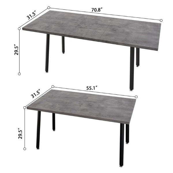 English Elm 55.12-70.87 Inch Expandable Dining Table Set Seats 6 with Faux Leather Industrial Chairs W2189S01089