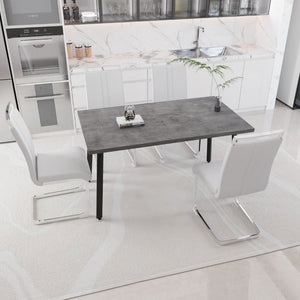 English Elm 55.12-70.87 Inch Expandable Dining Table Set Seats 6 with Faux Leather Industrial Chairs W2189S01089