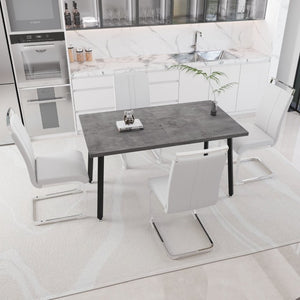 English Elm 55.12-70.87 Inch Expandable Dining Table Set Seats 6 with Faux Leather Industrial Chairs W2189S01089