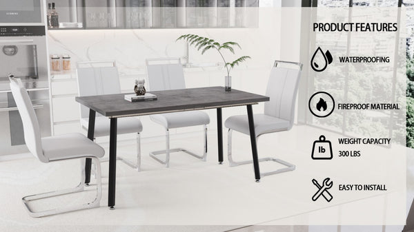 English Elm 55.12-70.87 Inch Expandable Dining Table Set Seats 6 with Faux Leather Industrial Chairs W2189S01089