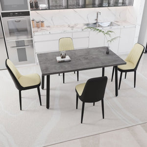 English Elm 55.12-70.87 Inch Expandable Dining Set with PU Padded Chairs and Black Metal Legs W2189S01092