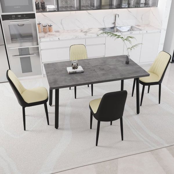English Elm 55.12-70.87 Inch Expandable Dining Set with PU Padded Chairs and Black Metal Legs W2189S01092