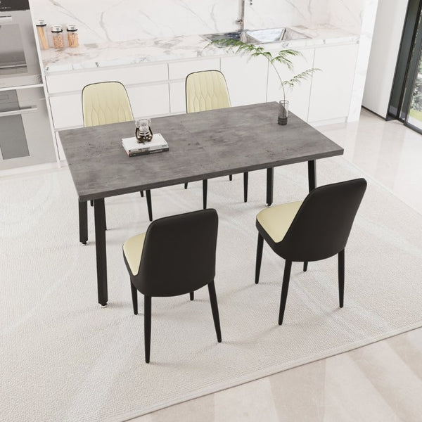 English Elm 55.12-70.87 Inch Expandable Dining Set with PU Padded Chairs and Black Metal Legs W2189S01092
