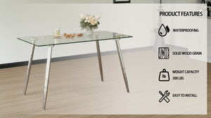 English Elm 51 Inch Tempered Glass Dining Set for Four with Faux Leather Chairs and Chrome Legs W2189S01098