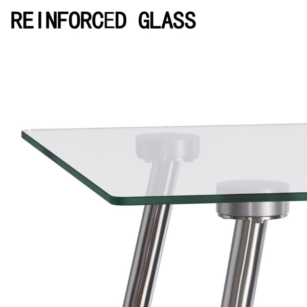 English Elm 51 Inch Tempered Glass Dining Set for Four with Faux Leather Chairs and Chrome Legs W2189S01098