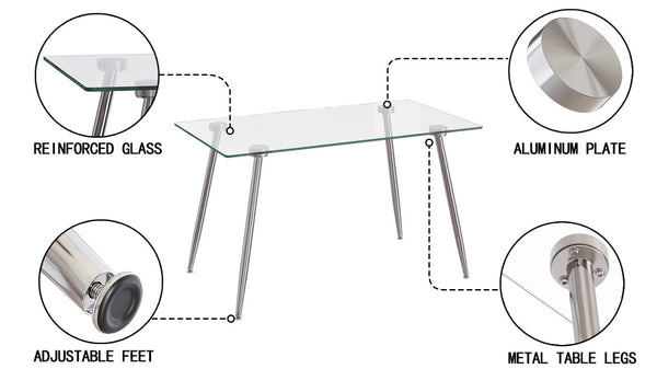English Elm 51 Inch Tempered Glass Dining Set for Four with Faux Leather Chairs and Chrome Legs W2189S01098