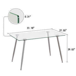 English Elm 51 Inch Tempered Glass Dining Set for Four with Faux Leather Chairs and Chrome Legs W2189S01098