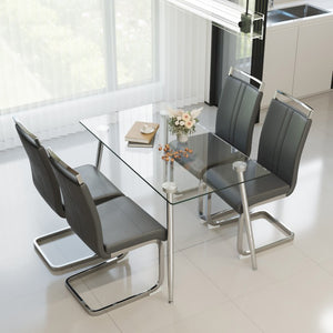English Elm 51 Inch Tempered Glass Dining Set for Four with Faux Leather Chairs and Chrome Legs W2189S01098