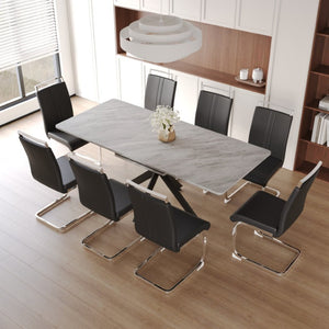 English Elm 62.4 Inch Extendable MDF Dining Table Set Seating 8 with Padded Chairs Metal Legs W2189S01110