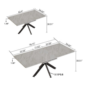 English Elm 62.4 Inch Extendable MDF Dining Table Set Seating 8 with Padded Chairs Metal Legs W2189S01110