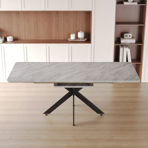 English Elm 62.4 Inch Extendable MDF Dining Table Set Seating 8 with Padded Chairs Metal Legs W2189S01110