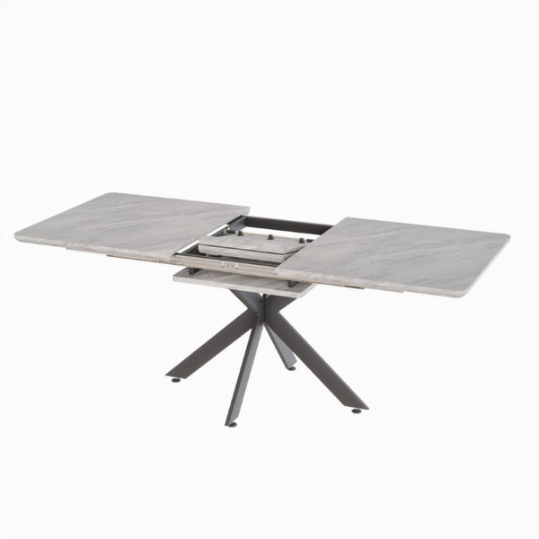 English Elm 62.4 Inch Extendable MDF Dining Table Set Seating 8 with Padded Chairs Metal Legs W2189S01110