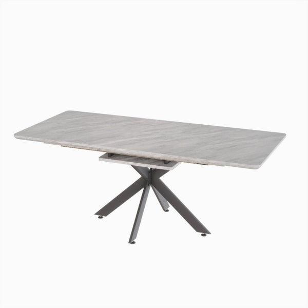 English Elm 62.4 Inch Extendable MDF Dining Table Set Seating 8 with Padded Chairs Metal Legs W2189S01110