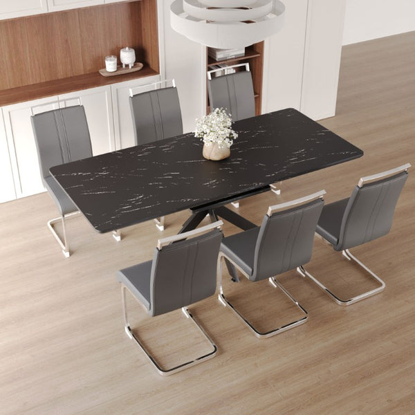 English Elm 62.4 Inch Extendable MDF Dining Set Seats Eight with Padded Armless Chairs W2189S01115
