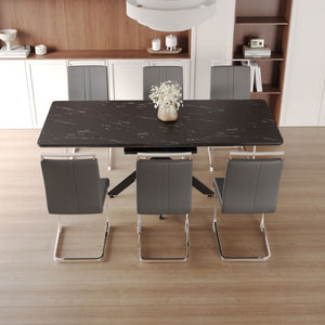 English Elm 62.4 Inch Extendable MDF Dining Set Seats Eight with Padded Armless Chairs W2189S01115