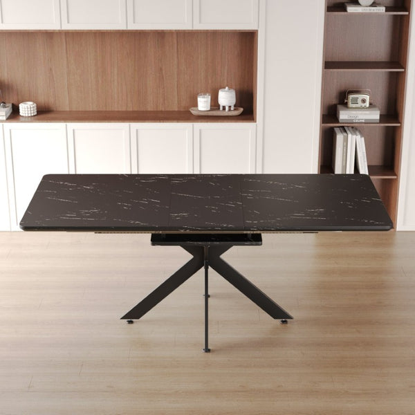 English Elm 62.4 Inch Extendable MDF Dining Table Set with 8 Padded Chairs and Metal Legs W2189S01116