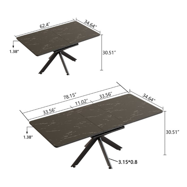 English Elm 62.4 Inch Extendable MDF Dining Table Set with 8 Padded Chairs and Metal Legs W2189S01116