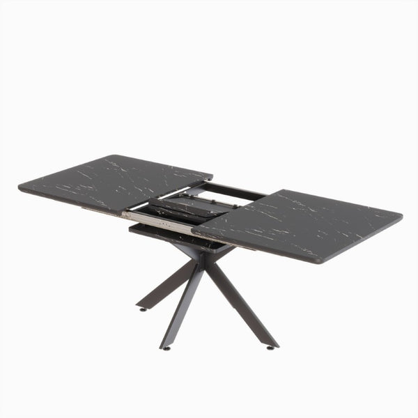 English Elm 62.4 Inch Extendable MDF Dining Table Set with 8 Padded Chairs and Metal Legs W2189S01116