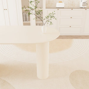 English Elm 63 Inch Cream MDF Dining Table with Six Green PU Chair Set and Black Metal Legs 4 Chairs W2189S01135