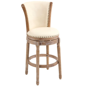 English Elm Cow Leather Swivel Barstool Solid Hardwood Frame Cushioned Back for Kitchen Island W2195P479947