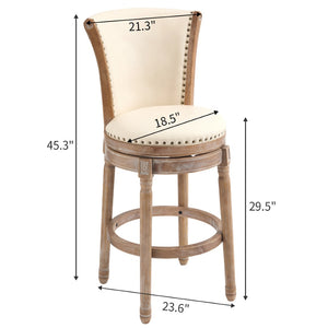 English Elm Cow Leather Swivel Barstool Solid Hardwood Frame Cushioned Back for Kitchen Island W2195P479947