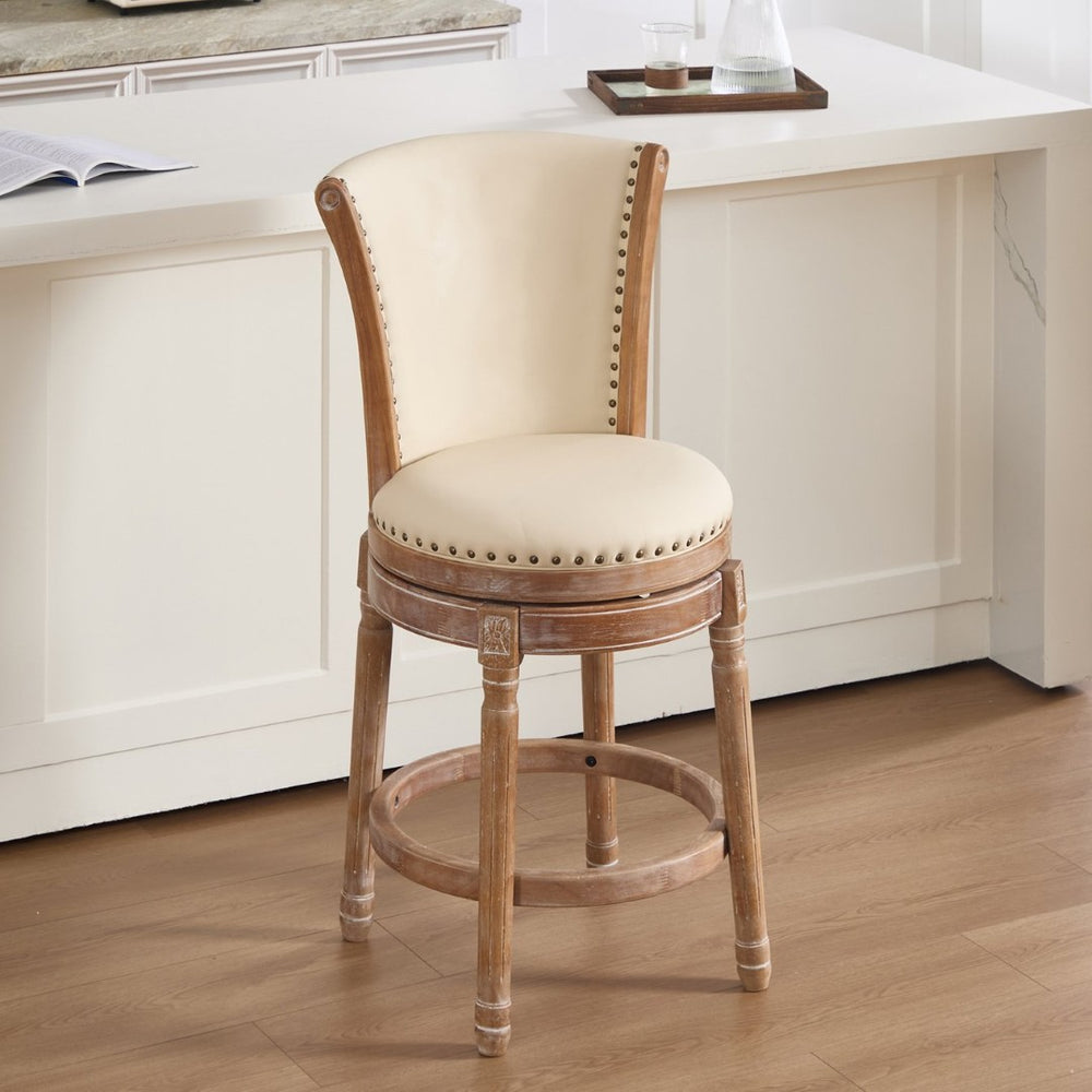 English Elm Cow Top Grain Leather High Back Swivel Barstool Solid Hardwood Frame Kitchen Island W2195P479949