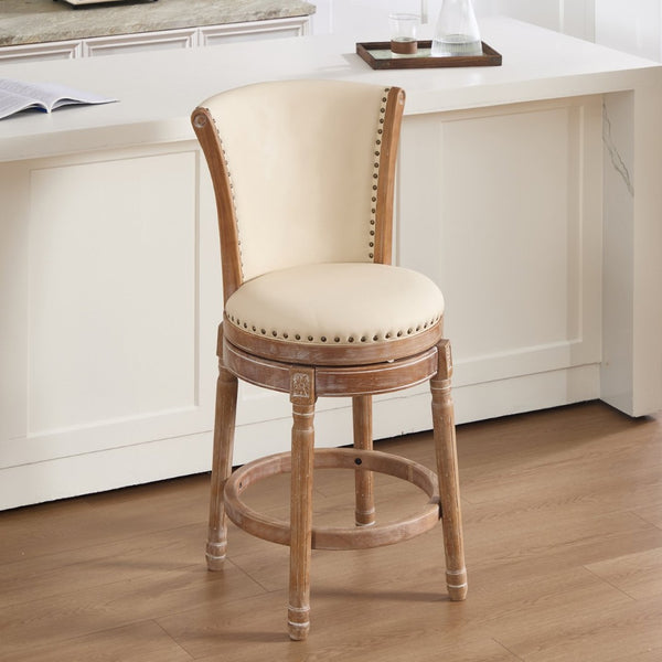 English Elm Cow Top Grain Leather High Back Swivel Barstool Solid Hardwood Frame Kitchen Island W2195P479949