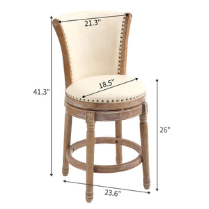 English Elm Cow Top Grain Leather High Back Swivel Barstool Solid Hardwood Frame Kitchen Island W2195P479949