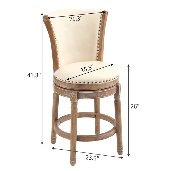 English Elm Cow Top Grain Leather High Back Swivel Barstool Solid Hardwood Frame Kitchen Island W2195P479949