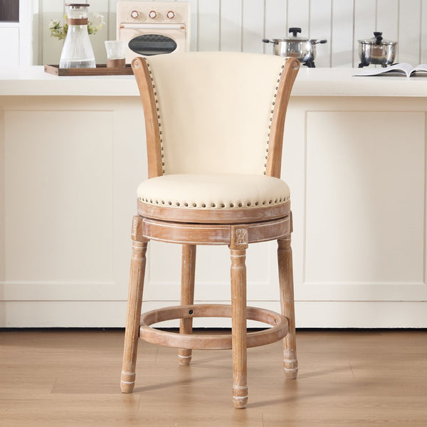 English Elm Cow Top Grain Leather High Back Swivel Barstool Solid Hardwood Frame Kitchen Island W2195P479949