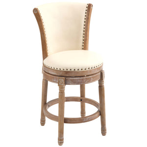 English Elm Cow Top Grain Leather High Back Swivel Barstool Solid Hardwood Frame Kitchen Island W2195P479949